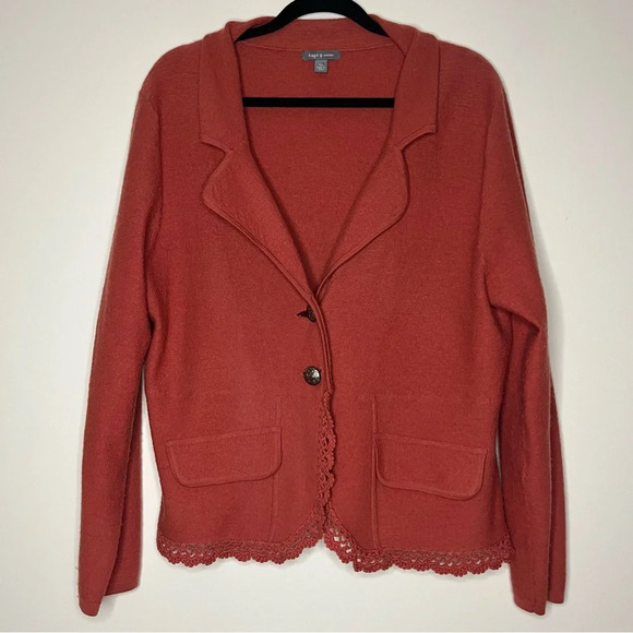 VTG 100% Wool Artsy Quirky Lace Trim Longsleeve Buttons Pocket Fall Cardigan - Picture 1 of 9